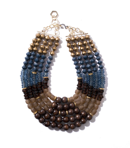 Five-Strand Metallic Paper, Wood and Glass Necklace - Exclusive to Neiman Marcus