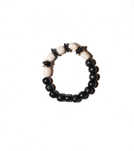Nile Black and White Bone and Wood Bracelet