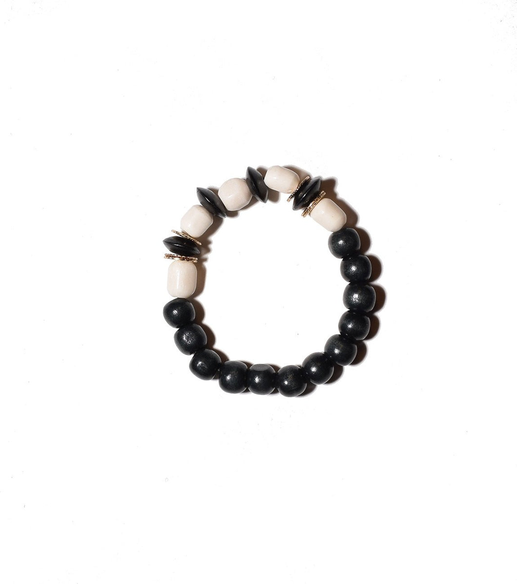 Nile Black and White Bone and Wood Bracelet
