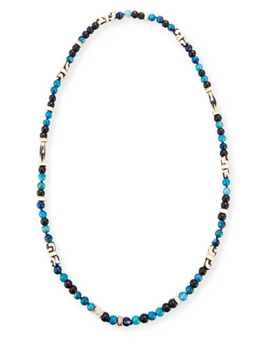 Long Single-Strand Agate Necklace, Blue