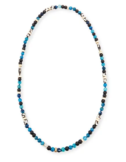 Long Single-Strand Agate Necklace, Blue