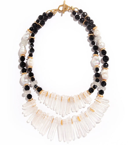 Two-Strand Black Agate & Crystal Necklace