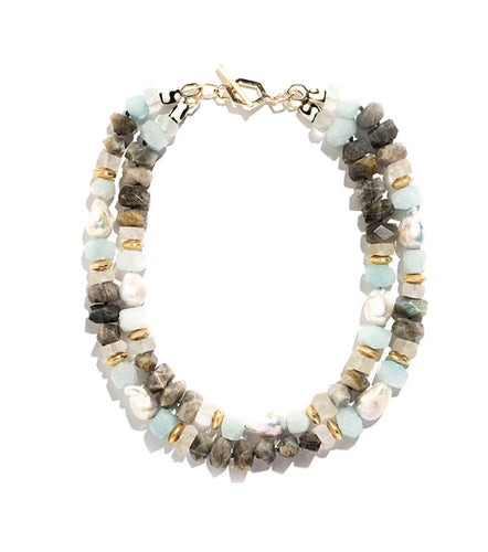 Two-Strand Pearl Nugget, Labradorite & Quartz Necklace