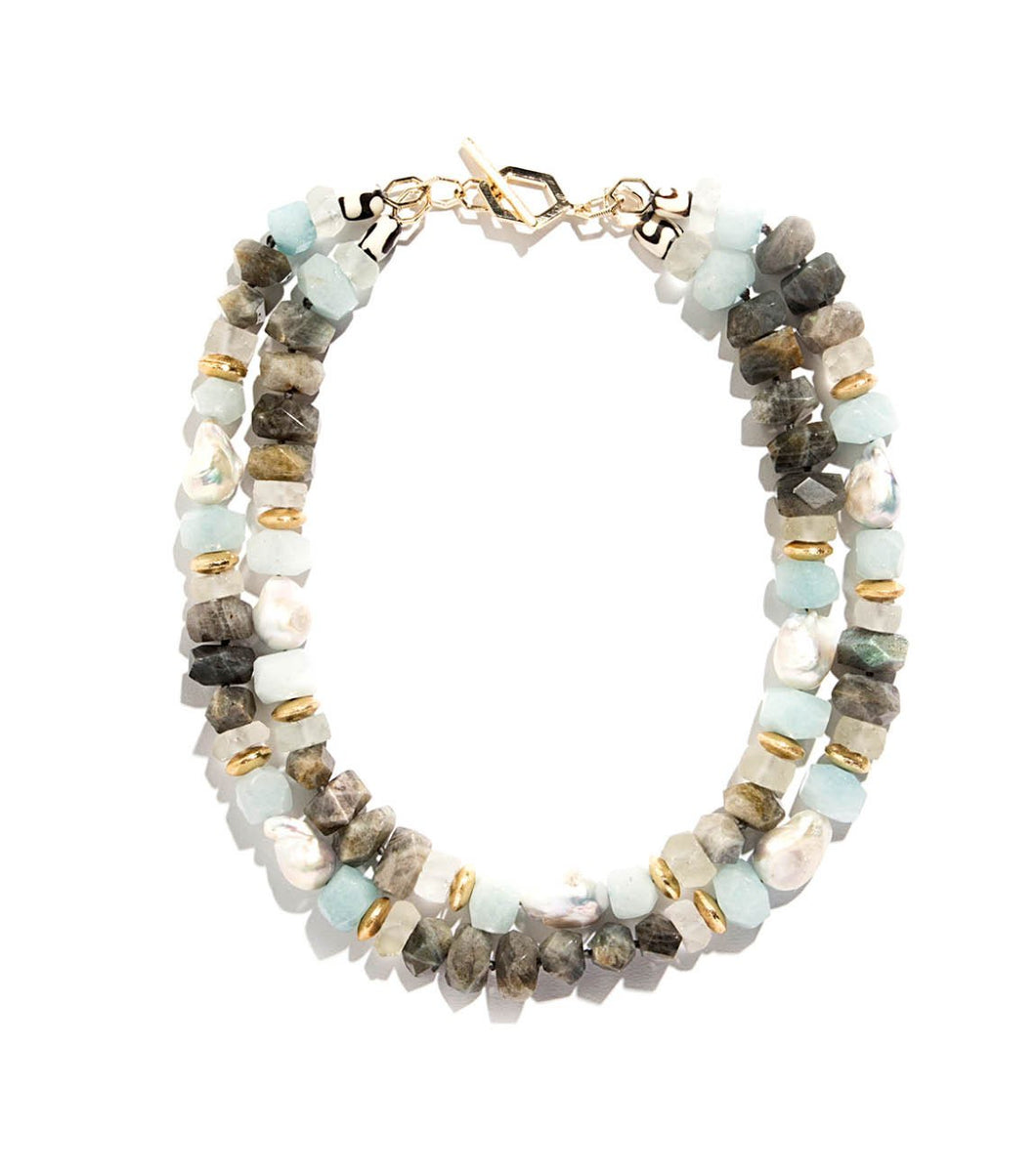 Two-Strand Pearl Nugget, Labradorite & Quartz Necklace